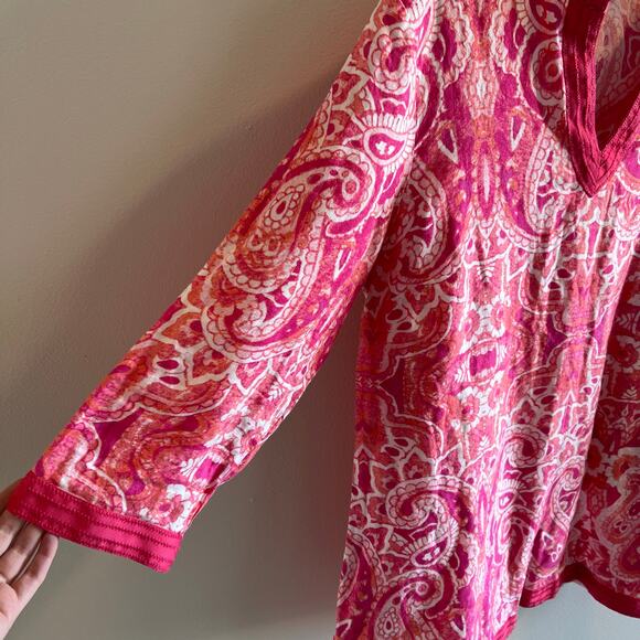 346 Brooks Brothers Pink Paisley 100% Linen Tunic Size L - Picture 2 of 9